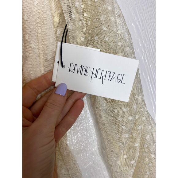 DIVINE HERITAGE Plunge Ivory Sheer Lace Ruched Crop Blouse US SMALL NWT $295 - Picture 10 of 12